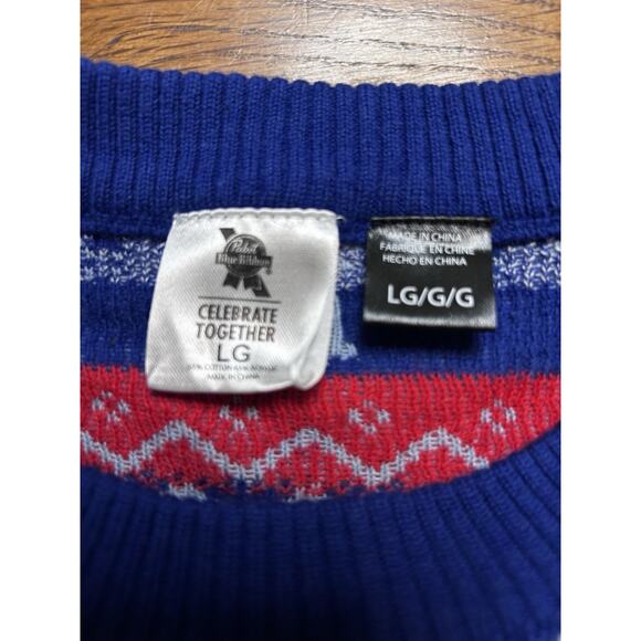 Pabst Blue Ribbon Sweater Mens Size Large Christmas Holiday Fair Isle Knit X-Mas - Picture 5 of 7
